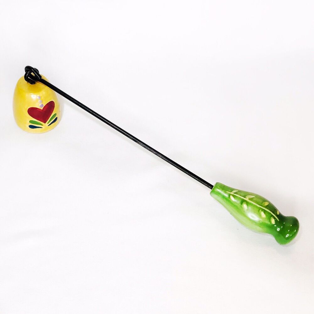 Ceramic and Iron Candle Snuffer Toll Heart Leaves 9.25”